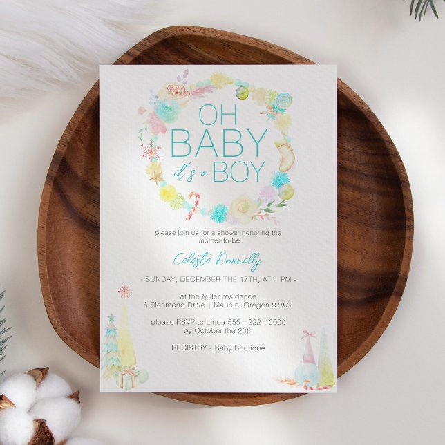 Pastel Winter Wonderland Oh Baby Boy Dusche Einladung (Von Creator hochgeladen)