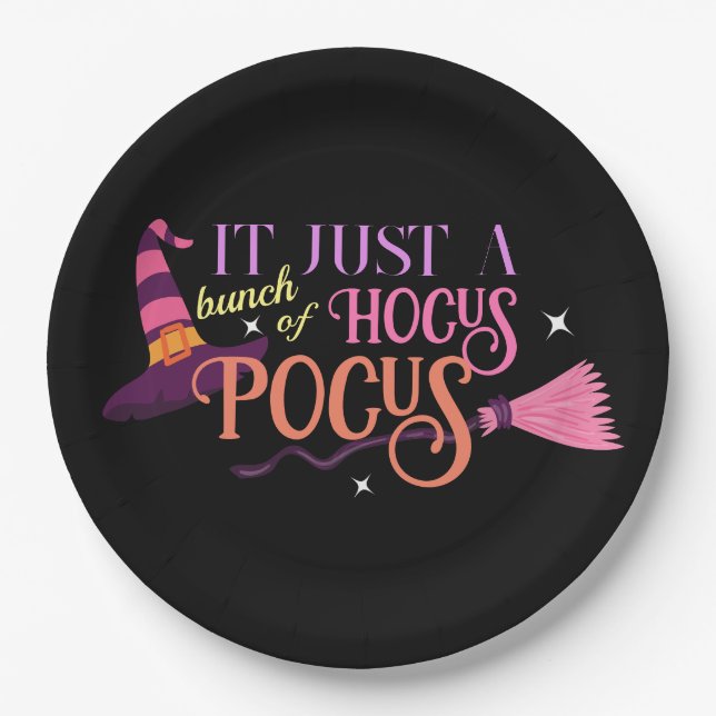 Pastel Witch Hocus Pocus Halloween-Hut-Broomstick Pappteller (Vorderseite)