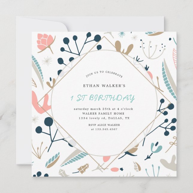 Pastel Woodland | Einladung zum Geburtstag (Vorderseite)