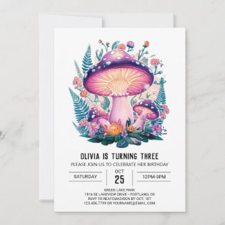 Pastel Woods Digital Mushroom Geburtstag Einladung