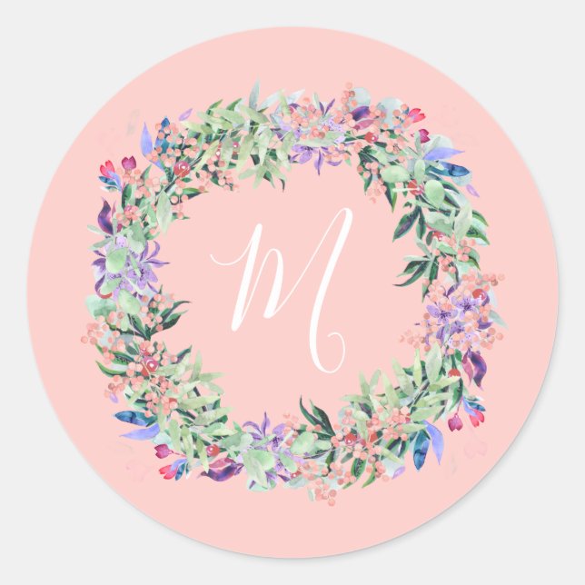 Pastel Wreath - Hellrosa Runder Aufkleber (Vorderseite)