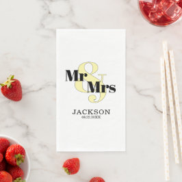 Pastel Yellow and Black Mr & Mrs. Wedding Serviette