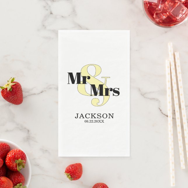 Pastel Yellow and Black Mr & Mrs. Wedding Serviette (Beispiel)
