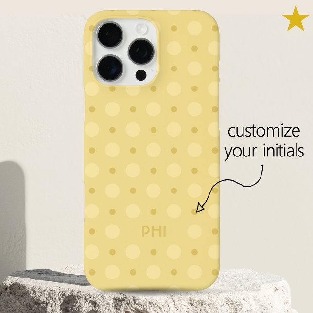 Pastel Yellow Dots Pattern Custom Name Initials iPhone 16 Pro Max Hülle (Von Creator hochgeladen)