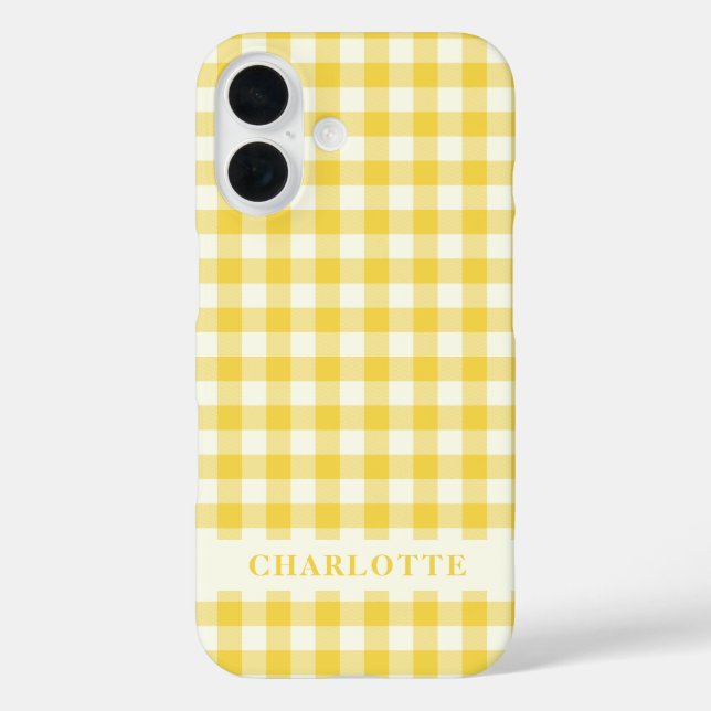 Pastel Yellow Gingham Buffalo Karo Kariert Name iPhone 16 Hülle (Rückseite)