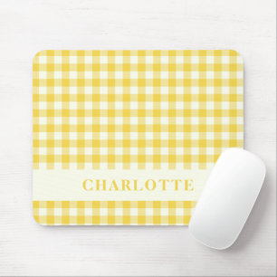 Pastel Yellow Gingham Buffalo Karo Kariert Name Mousepad