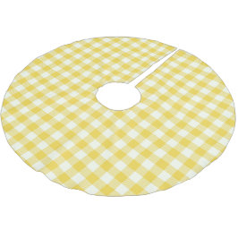 Pastel Yellow Gingham Buffalo Karo Kariertes Muste Polyester Weihnachtsbaumdecke