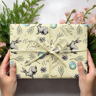 Pastel Yellow Happy Oaster Bunnies Geschenkpapier