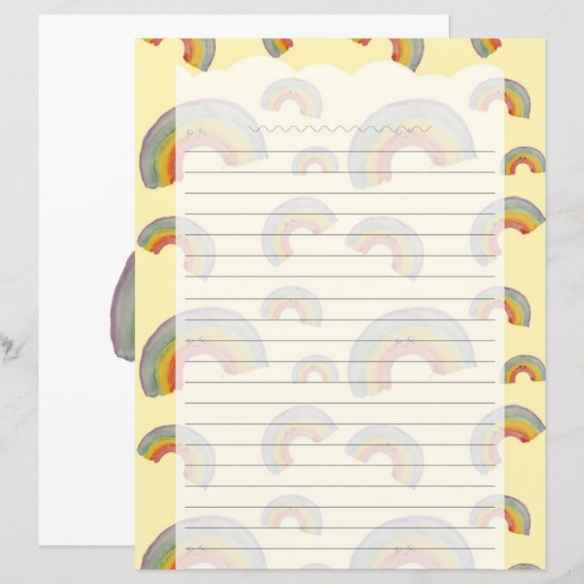 Pastel Yellow Kawaii Rainbow Stationery Paper (Vorne/Hinten)