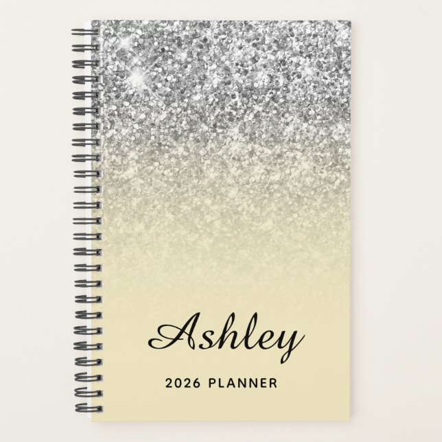 Pastel Yellow Silver Glitzer Ombre Personalisiert Planer (Vorderseite)