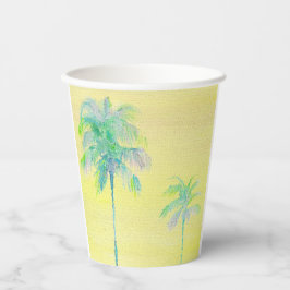 Pastel Yellow Summer Palm Tree Paper Cups Pappbecher