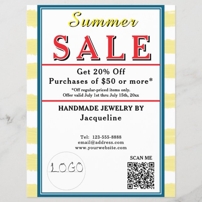 Pastel Yellow White Watercolor Summer Sale Flyer (Vorne)