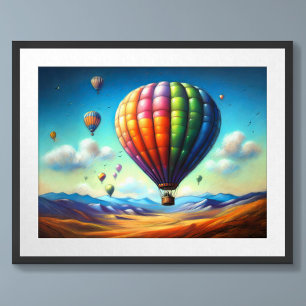 Pastel Zeichne Heißluftballons über Landschaft Poster
