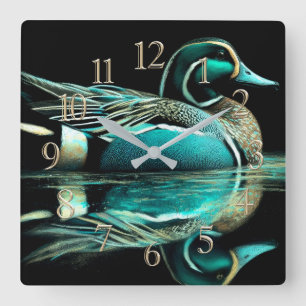 Pastel Zeichnend Aquamarine Ente auf Wasser Quadratische Wanduhr