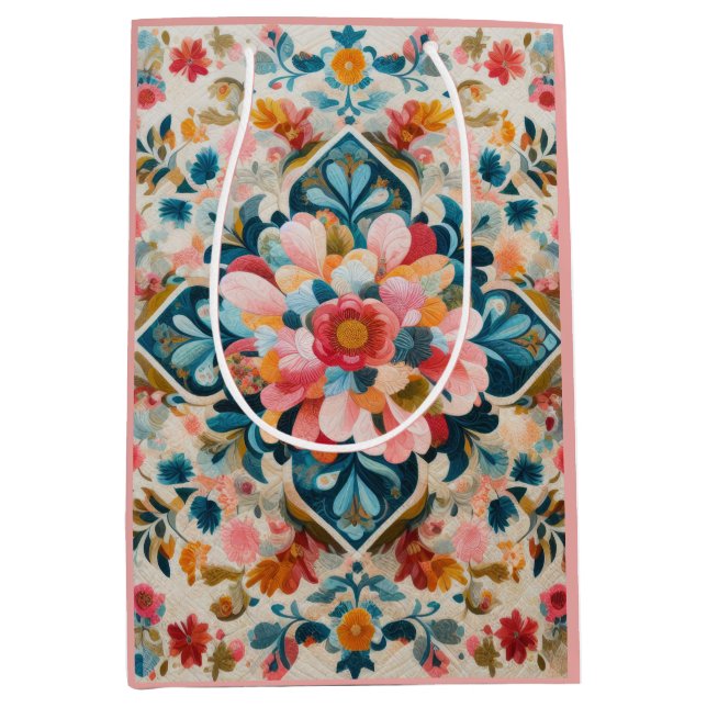 Pastel Zeichnend Blumenmuster-Block Mittlere Geschenktüte (Vorderseite)