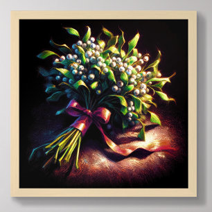 Pastel Zeichnend Bündel von Mistletoe Red Ribbon Poster