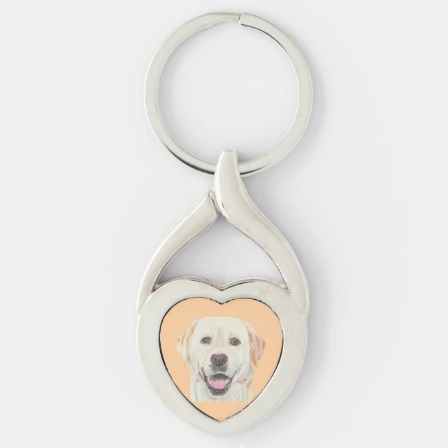 Pastel Zeichnend glücklicher Gelbe Labrador Herzke Schlüsselanhänger (Vorderseite)