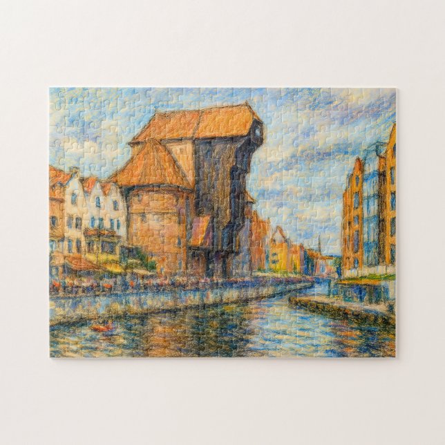 Pastel zeichnend historisches Krantor Danzig in da (Horizontal)