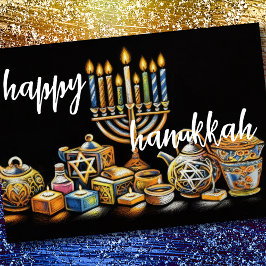 Pastel Zeichnend Menorah Hanukkah Candles Karte