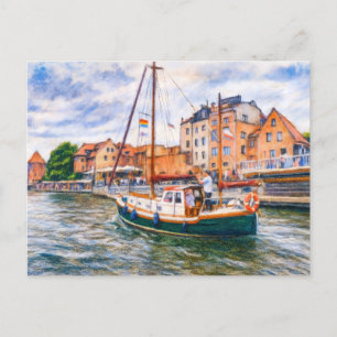 Pastel zeichnend Segelboot auf Motlawa in Danzig o Feiertagspostkarte