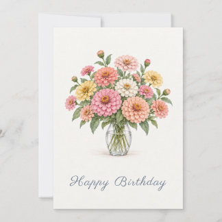 Pastel Zinnias Happy Birthday Mitteilungskarte