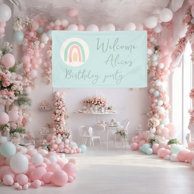 Pastelblau Regenbogen Baby 1. Geburtstag Party Banner (Von Creator hochgeladen)