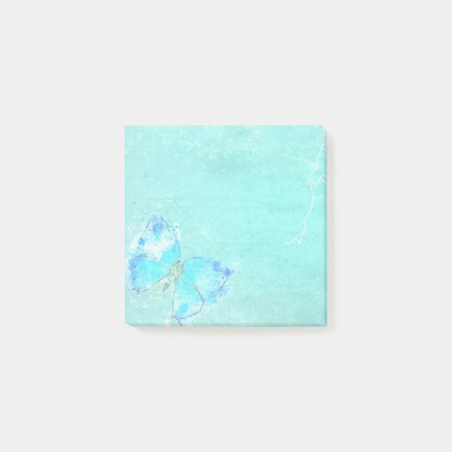 Pastelblau Wasserfarbenschmetterling Post-it Klebezettel (Vorderseite)