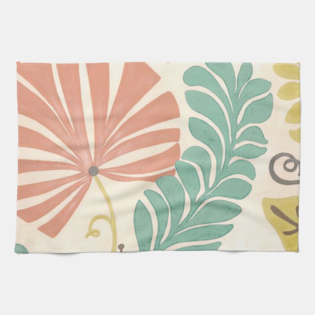 Pastelblumenreben und Blätter auf Cremeuntergrund Handtuch (Horizontal)