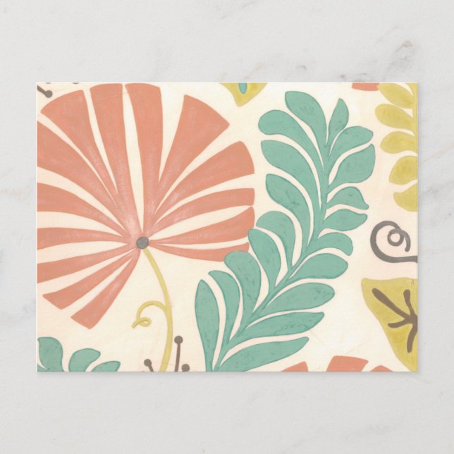 Pastelblumenreben und Blätter auf Cremeuntergrund Postkarte (Vorderseite)