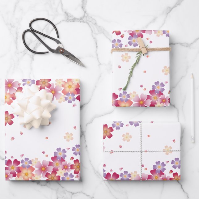Pastelduschen aus Pflaumen und Kirschblüten Geschenkpapier Set (Vorderseite)