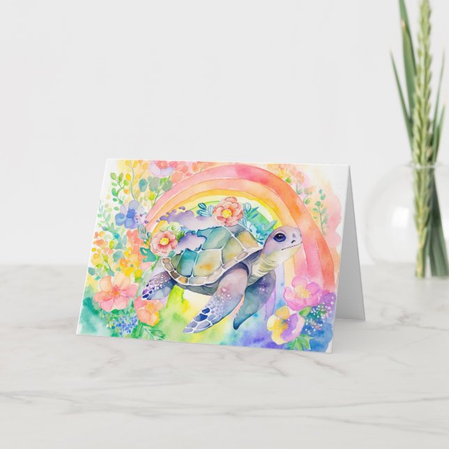 Pastelenbogen Aquarellmeerschildkröte Feiertagskarte (Vorderseite)