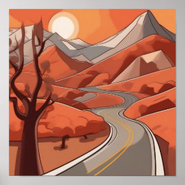 Pastelfarbe Retro Bergwelt Illustration Poster