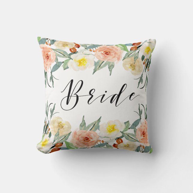 Pastelfarben Blume Bänder-Bride-Typografie Kissen (Vorderseite)