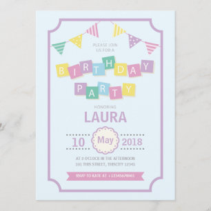 Pastelfarben Kindergeburtstag Party Einladung