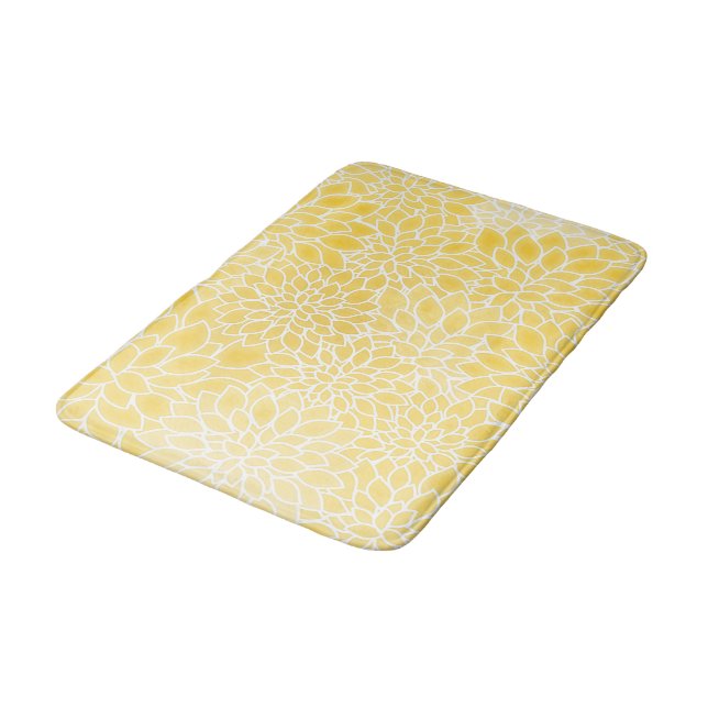 Pastelgelbe Dahlien Badematte (Schrägansicht)