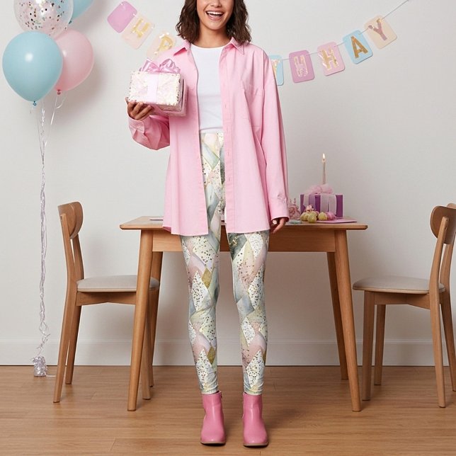 Pastelglitterie abstrakt kariert und Punkte Leggings (Von Creator hochgeladen)