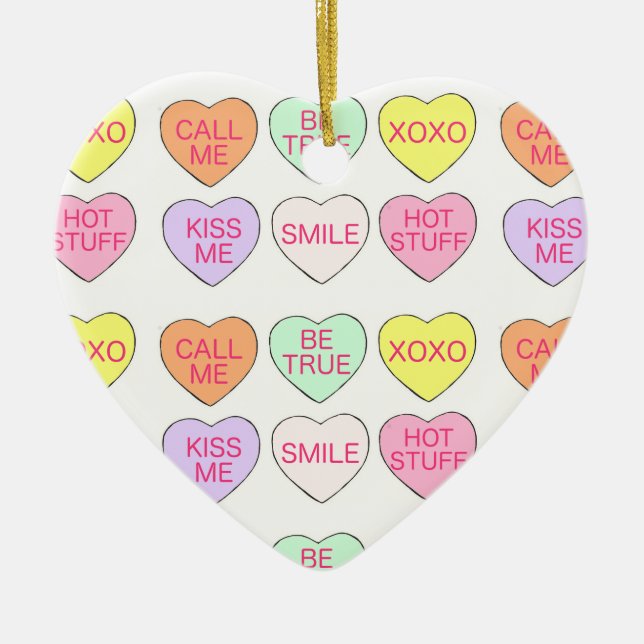 Pastelkonversation Candy Hearts Valentinstag Keramik Ornament (Vorne)