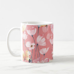 Pastelkuchen: Aquarellblüten nahtlos. Kaffeetasse