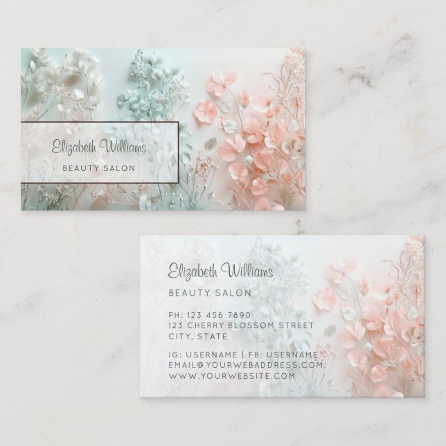 Pastell 3D Boho Blumen Visitenkarte (Vorne/Hinten)