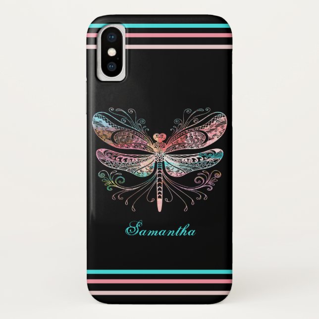 Pastell Abstrakt Dragonfly Black Case-Mate iPhone Hülle (Rückseite)
