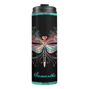 Pastell Abstrakt Dragonfly Black Thermosbecher