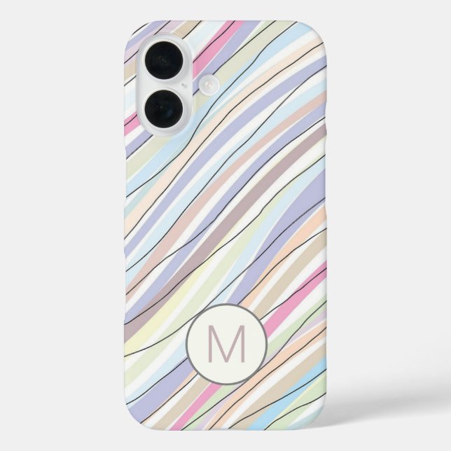 Pastell Abstrakte Wavy Stripes und Lines Monogramm iPhone 16 Hülle (Rückseite)