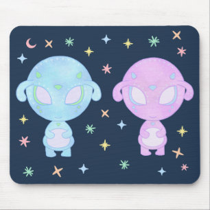 Pastell-Alien-Zwillingsschwestern Süße kosmische Mousepad