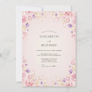 Pastell-Amethyst-Blüten-Hochzeit Einladung