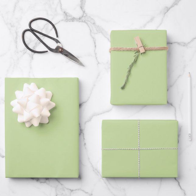 Pastell Apfelgrün Uni  Geschenkpapier Set (Vorderseite)