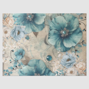 Pastell Aquamarin & Blue Watercolor Florals Tissue Seidenpapier