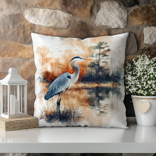 Pastell-Aquarell-Blauer-Reiher-Louisiana-Staat Kissen