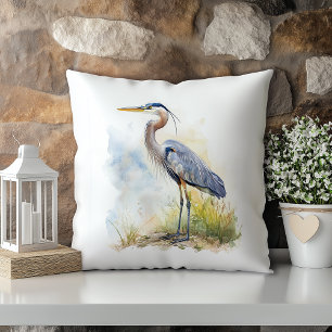 Pastell-Aquarell-Blauer-Reiher-Louisiana-Staat Kissen