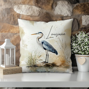 Pastell-Aquarell-Blauer-Reiher-Louisiana-Staat Kissen