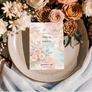 Pastell-Aquarell-Blumen-Abstrakte-Formen-Hochzeit Save The Date